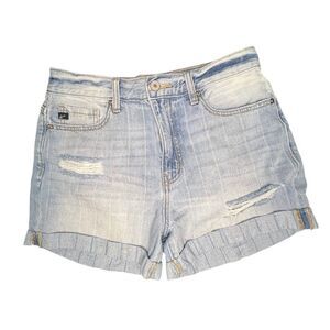 KanCan Light Wash High Rise Distressed Denim Shorts